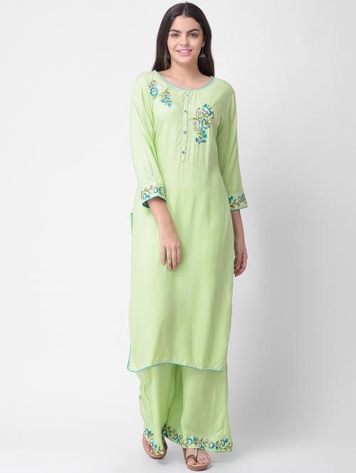 embroidered kurta palazzo set - 16428354 - Very Small Image - 1