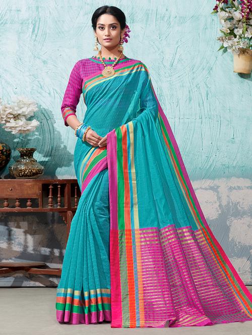 contrast chanderi saree with blouse - 16428477 - Very Small Image - 1