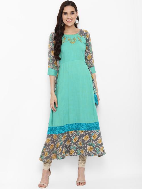 embroidered a-line kurta - 16429536 - Very Small Image - 1
