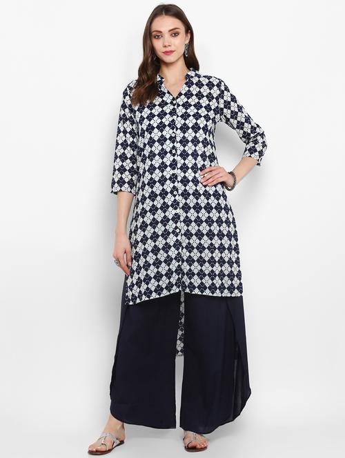 checkered high-low kurta - 16429549 - Very Small Image - 1