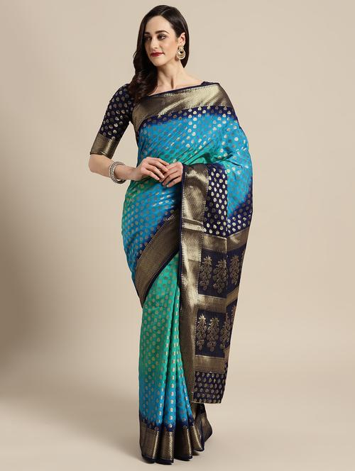 floral banarasi saree with blouse - 16430606 - Very Small Image - 1