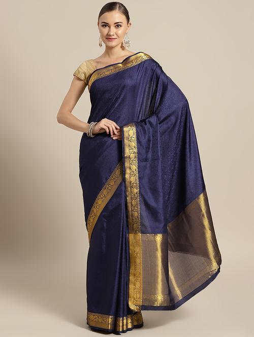 solid bordered saree with blouse - 16430610 - Very Small Image - 1
