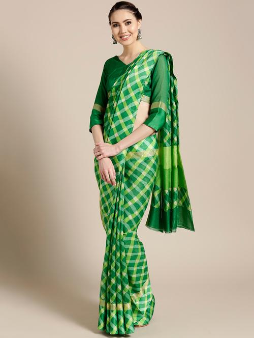 checkered bordered saree with blouse - 16430621 - Very Small Image - 1