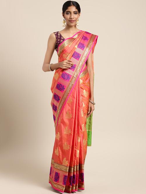 self-design banarasi saree with blouse - 16430683 - Very Small Image - 1