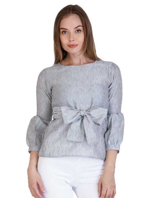tie knot detail lantern sleeved top - 16430732 - Very Small Image - 1