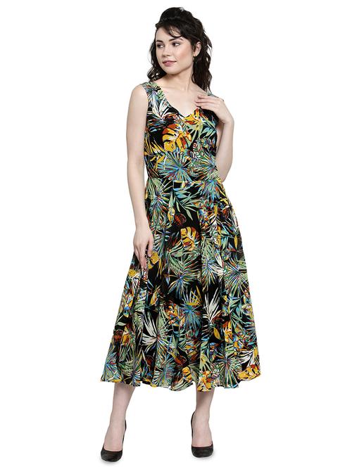 v-neck tropical maxi dress - 16430947 - Very Small Image - 1