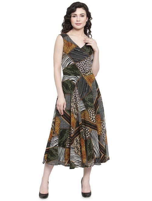 v-neck animal printed maxi dress - 16430948 - Very Small Image - 1