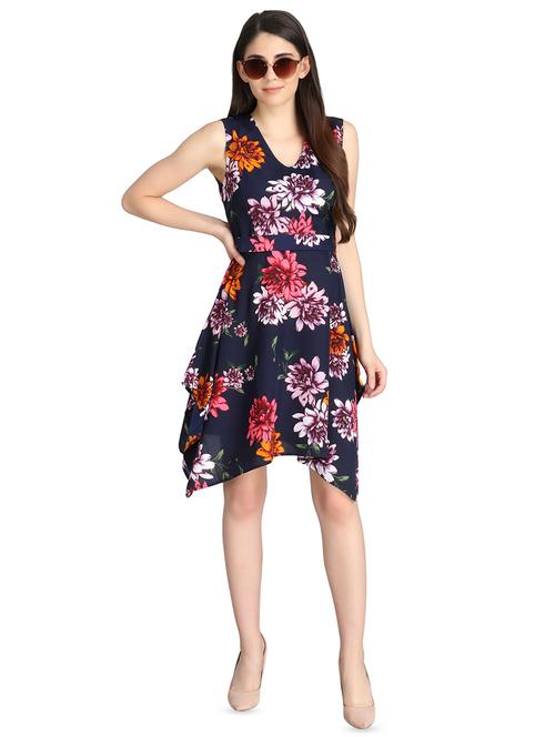 v-neck floral asymmetric dress - 16432755 - Very Small Image - 1