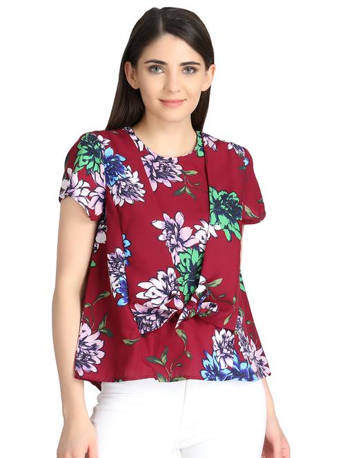 knot detail round neck floral top - 16432762 - Very Small Image - 1