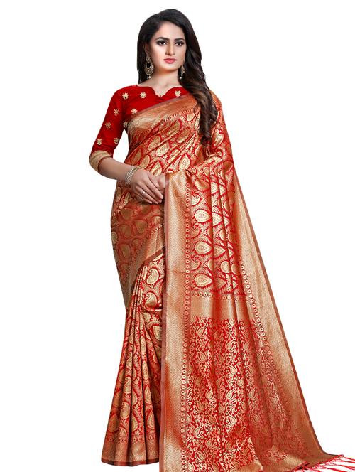 paisley zari motif banarasi saree with blouse - 16433088 - Very Small Image - 1