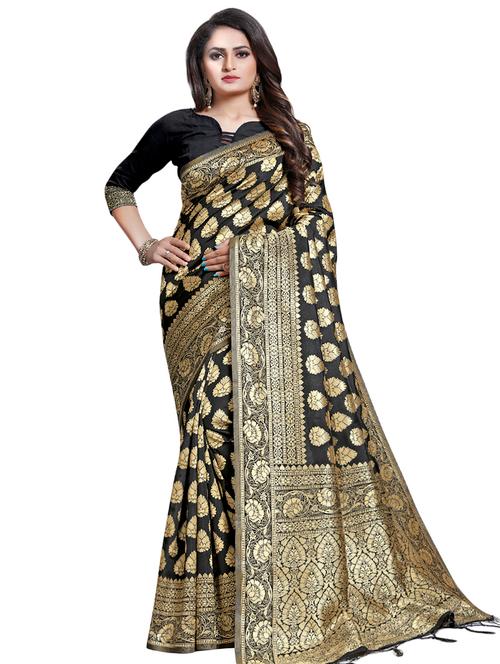 floral zari motif banarasi saree with blouse - 16433093 - Very Small Image - 1