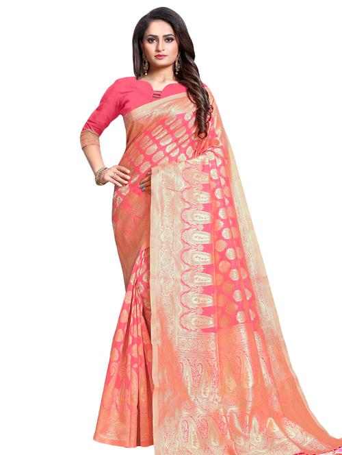 floral zari motif banarasi saree with blouse - 16433104 - Very Small Image - 1