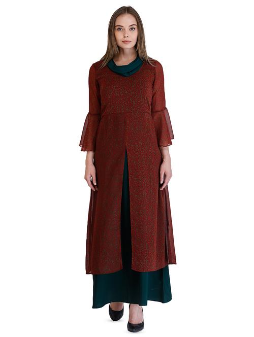cowl neck bell sleeved layered dress - 16433461 - Very Small Image - 1