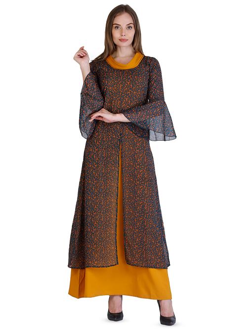 cowl neck bell sleeved layered dress - 16433462 - Very Small Image - 1