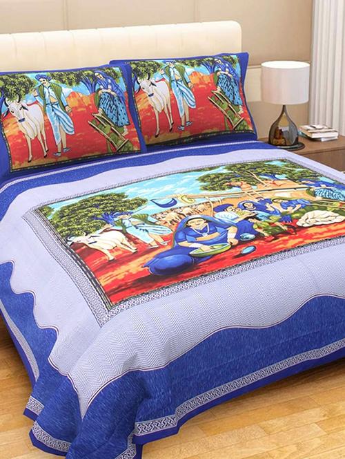 cotton printed double bedsheet with 2 pillow cover - 16434081 - Very Small Image - 1