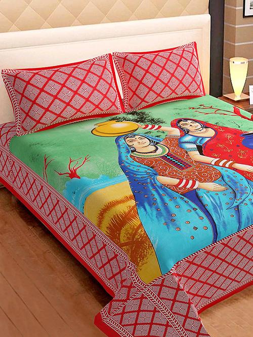 cotton printed double bedsheet with 2 pillow cover - 16434083 - Very Small Image - 1