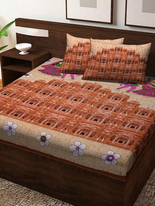 cotton printed double bedsheet with 2 pillow cover - 16434104 - Very Small Image - 1