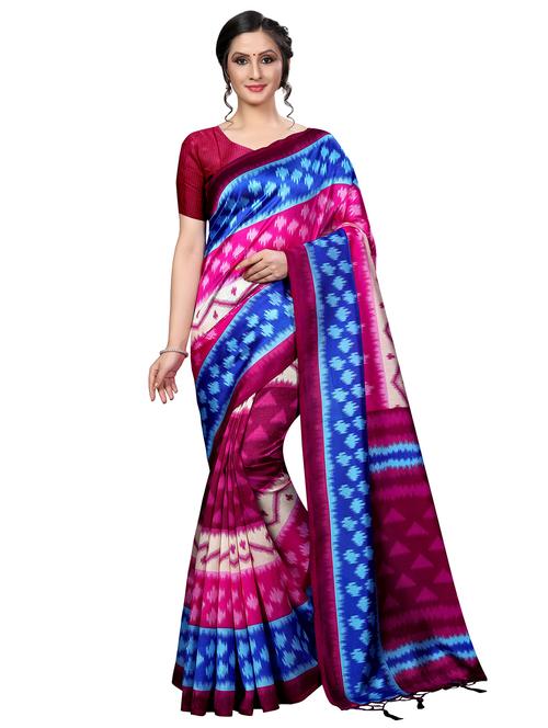 ikat printed saree with blouse - 16434649 - Very Small Image - 1