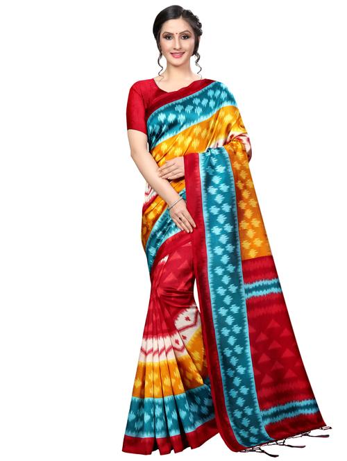 ikat printed saree with blouse - 16434651 - Very Small Image - 1