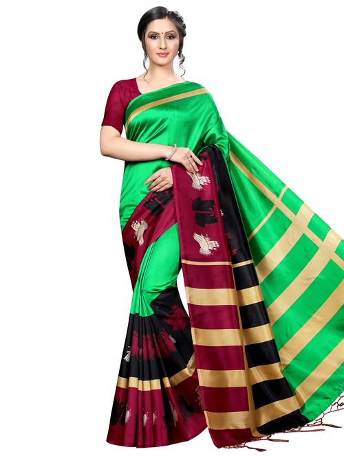 kalamkari border printed saree with blouse - 16434658 - Very Small Image - 1