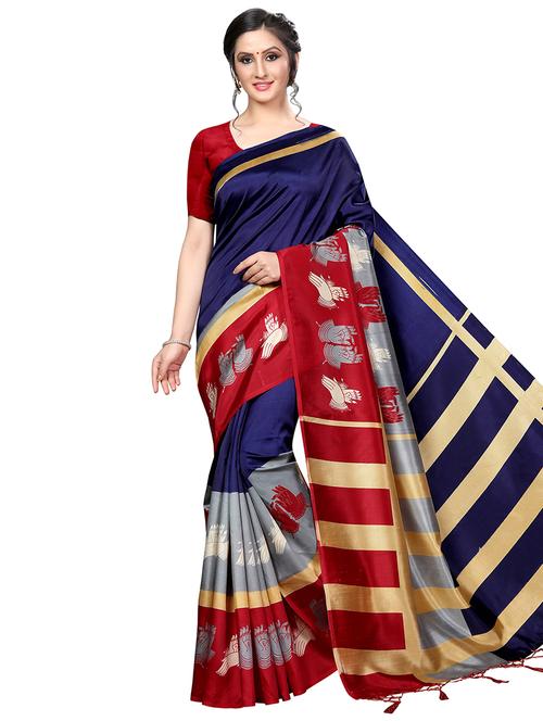 kalamkari border printed saree with blouse - 16434660 - Very Small Image - 1