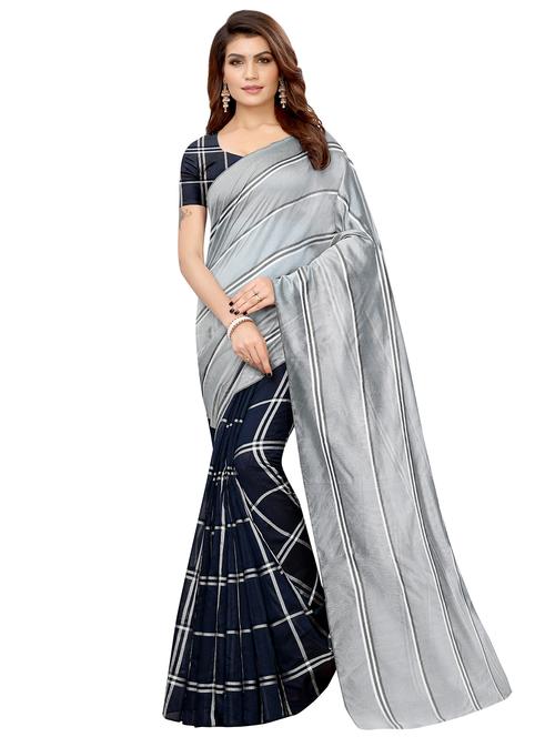 checkered printed half and half saree with blouse - 16436000 - Very Small Image - 1