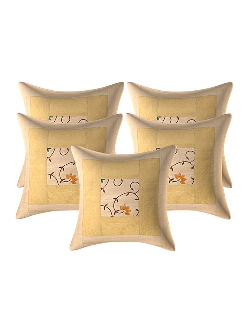 texstylers-embroidered-5 piece standard size cushion cover set-(16x16 inches),off white - 16436108 - Very Small Image - 1