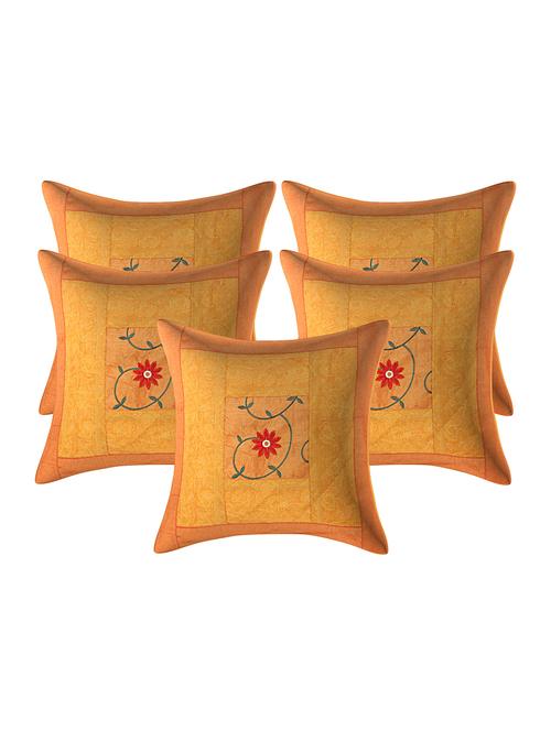 texstylers-embroidered-5 piece standard size cushion cover set-(16x16 inches),gold - 16436109 - Very Small Image - 1
