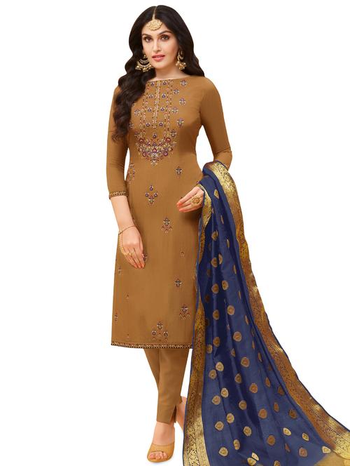 embroidered unstitched straight pant suit - 16436349 - Very Small Image - 1