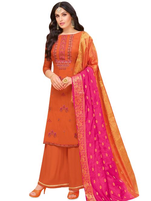 embroidered unstitched palazzo suit - 16436350 - Very Small Image - 1