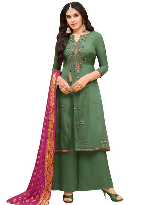 embroidered unstitched palazzo suit - 16436353 - Very Small Image - 1