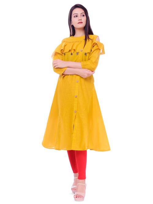 solid ruffled a-line kurta - 16436542 - Very Small Image - 1