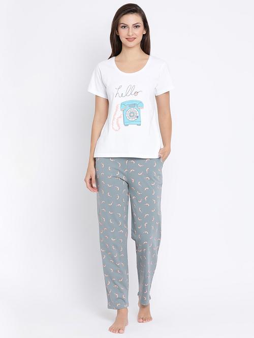 round neck quirky tee & pajama set - 16436722 - Very Small Image - 1