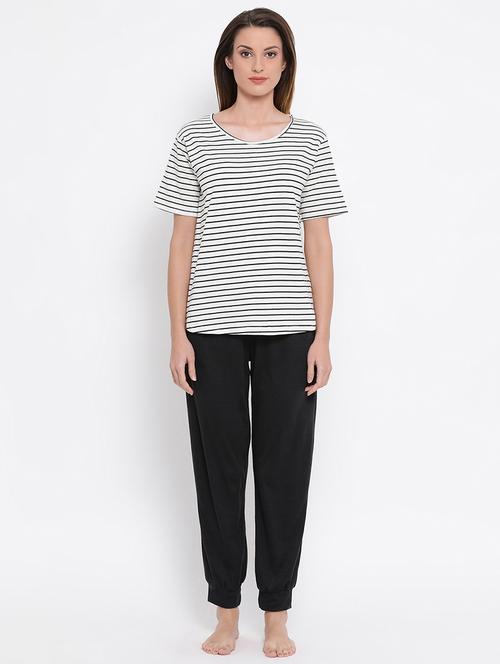 round neck striped tee with pajama set - 16436724 - Very Small Image - 1