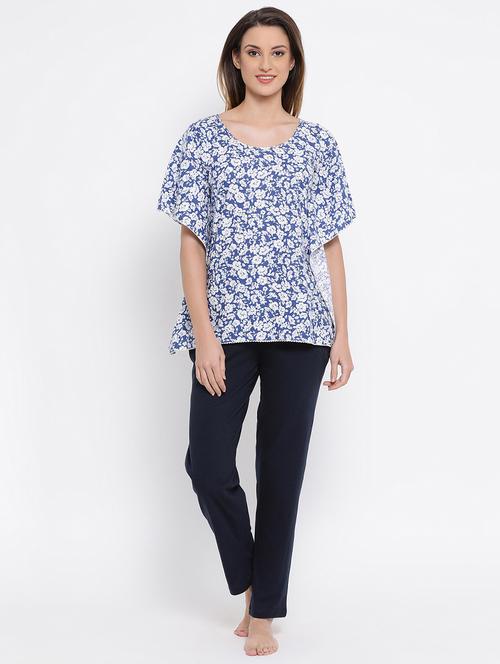 round neck floral top & pajama set - 16436733 - Very Small Image - 1