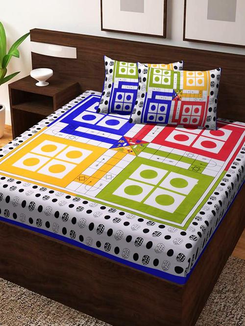 cotton printed double bed sheet with 2 pillow covers - 16437018 - Very Small Image - 1