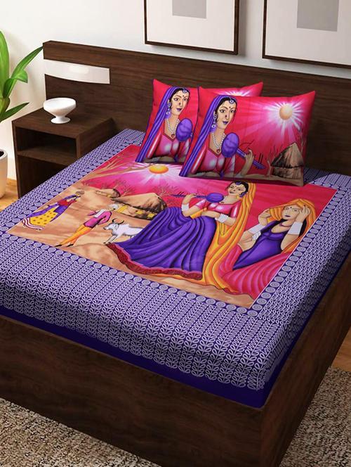 cotton printed double bed sheet with 2 pillow covers - 16437023 - Very Small Image - 1