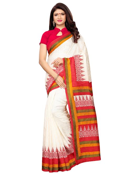 contrast printed saree with blouse - 16438740 - Very Small Image - 1