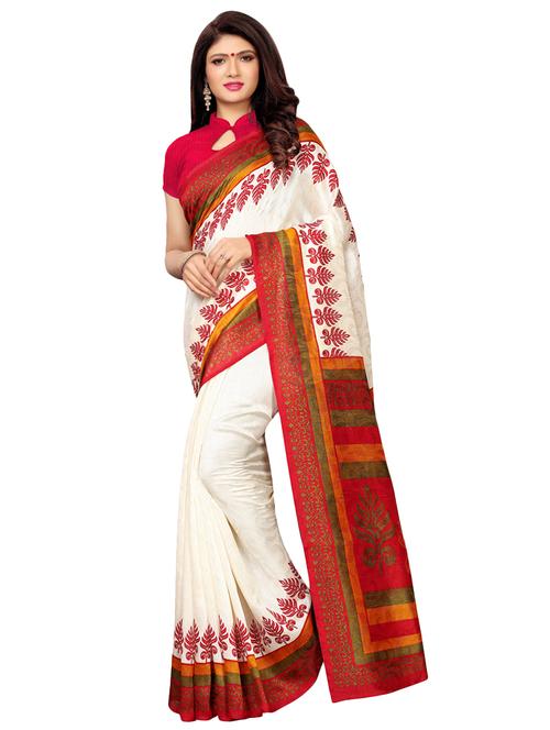 contrast printed saree with blouse - 16438741 - Very Small Image - 1