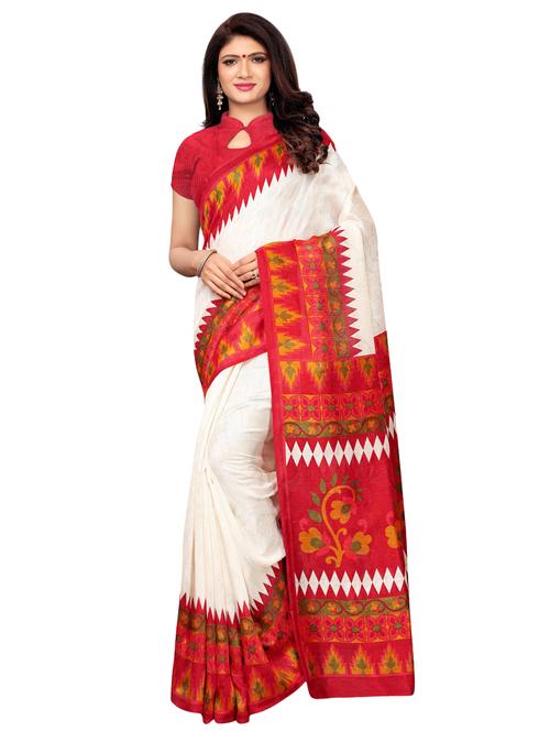 contrast printed saree with blouse - 16438748 - Very Small Image - 1