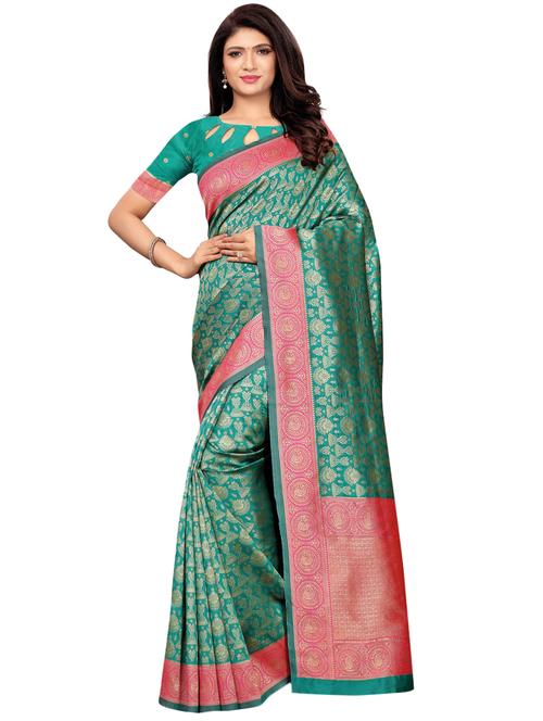 floral banarasi saree with blouse - 16438764 - Very Small Image - 1