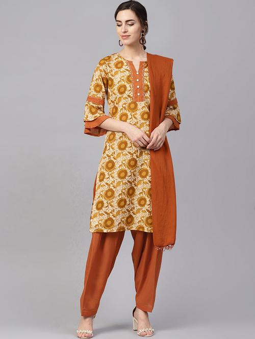 printed kurta with salwar suit set - 16438866 - Very Small Image - 1