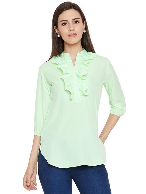 mandarin neck ruffle detail solid tunic - 16439012 - Very Small Image - 1