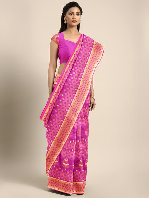 ikat zari motif woven saree with blouse - 16439078 - Very Small Image - 1