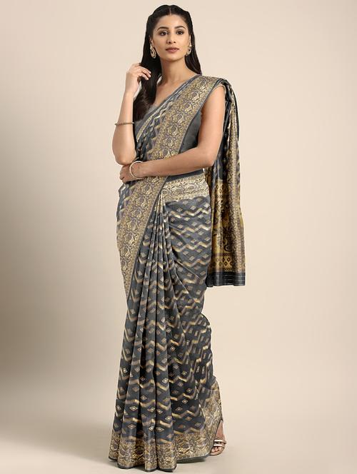 chevron zari motif woven saree with blouse - 16439079 - Very Small Image - 1