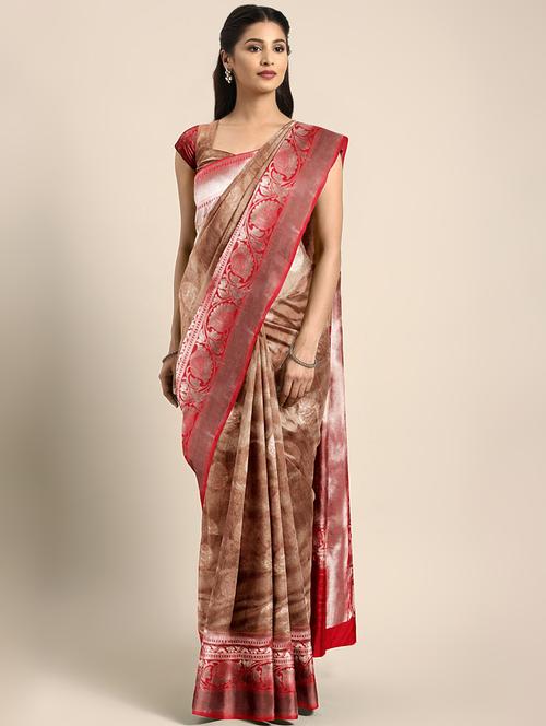floral zari motif woven saree with blouse - 16439083 - Very Small Image - 1