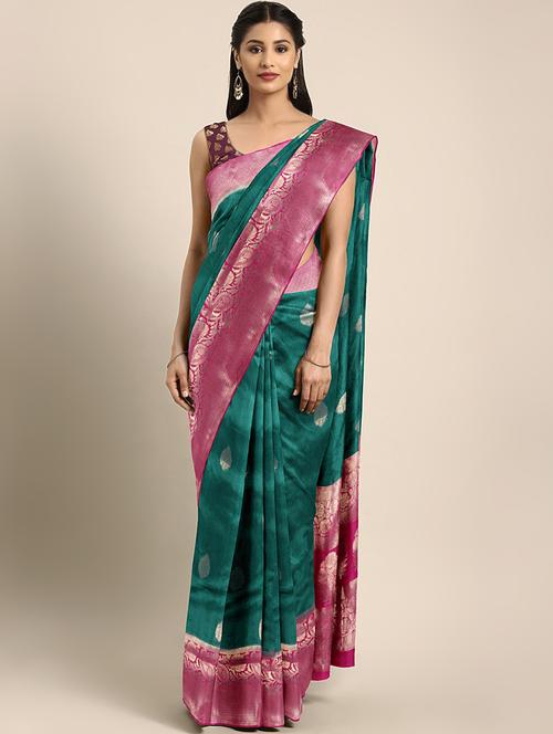 floral zari motif woven saree with blouse - 16439084 - Very Small Image - 1