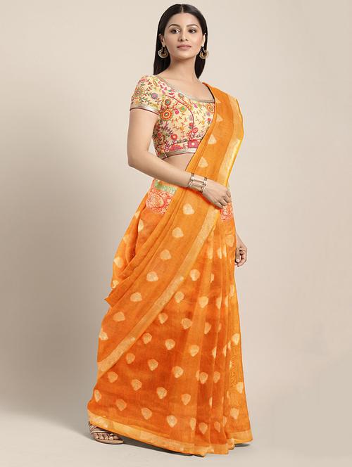 ethnic zari motif woven saree with blouse - 16439097 - Very Small Image - 1