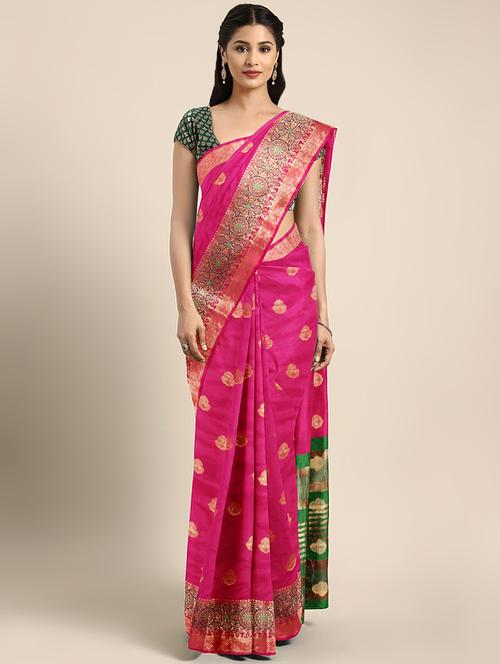 floral zari motif woven saree with blouse - 16439100 - Very Small Image - 1