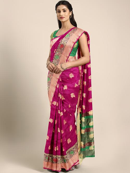 floral zari motif woven saree with blouse - 16439111 - Very Small Image - 1